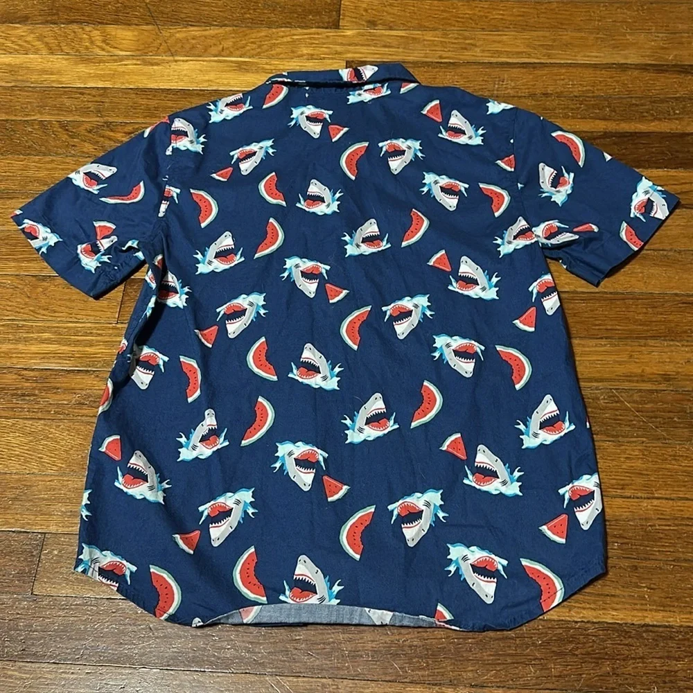 Old Navy Boys Blue Shark & Watermelon Button Down Shirt, Sz Lg (10/12)